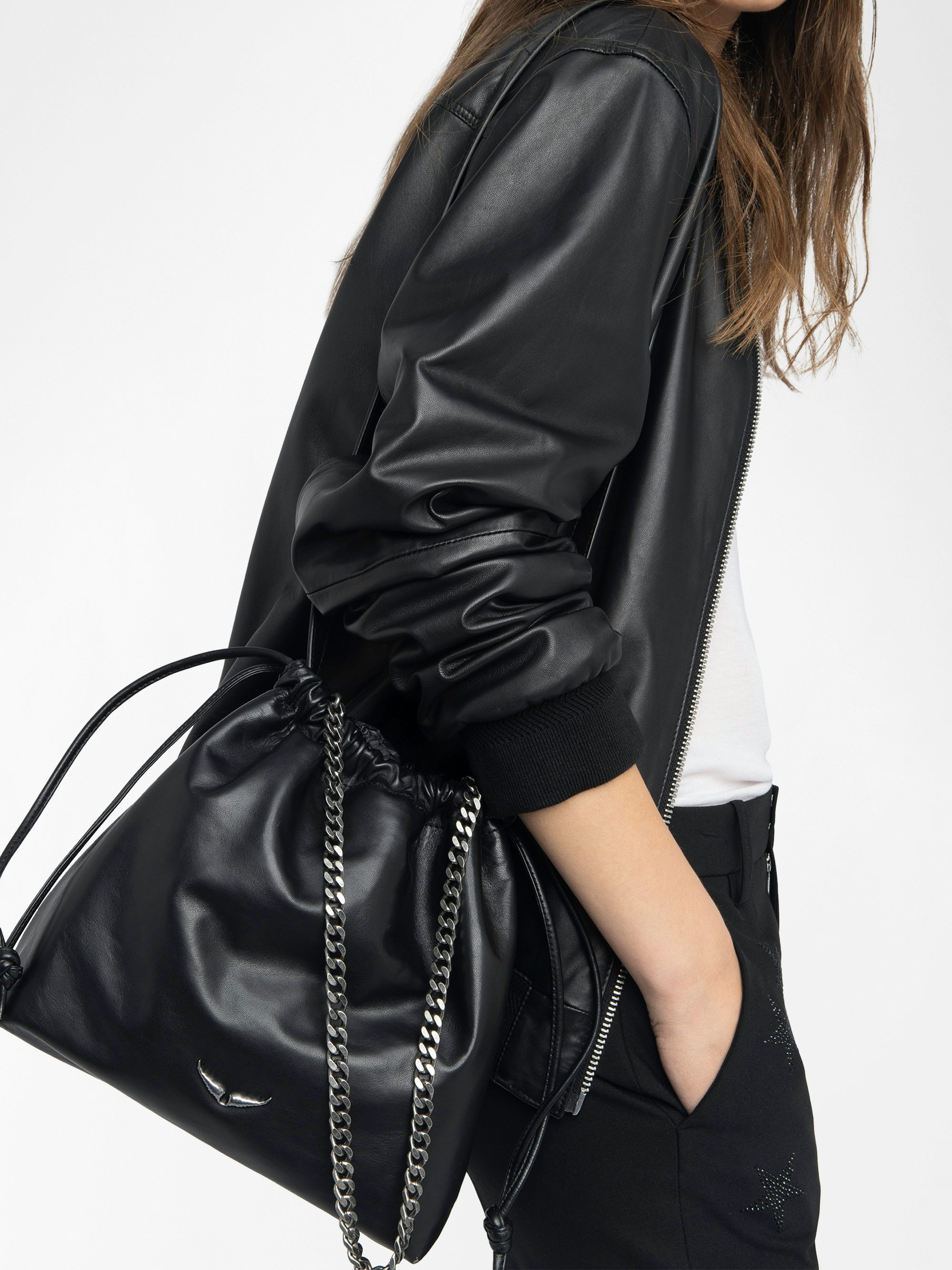 Rock Today Bag - Lambskin leather bag with chain strap and wing signature.